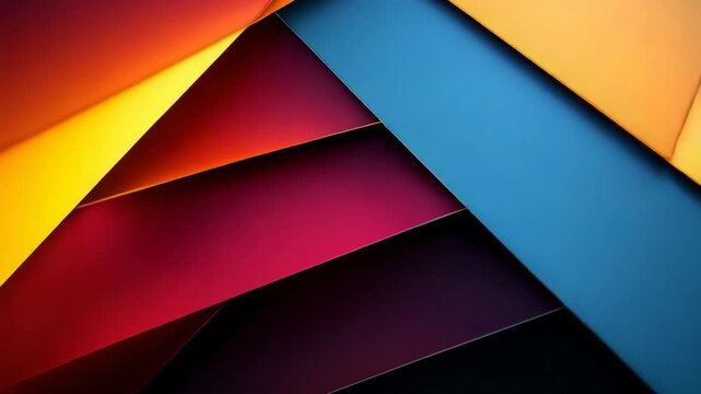 Bright paper in different colors overlaps to form shapes and patterns. The close-up view shows details of the paper layers. The lighting highlights the colors well