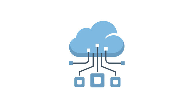 cloud computing icon flat blue network data