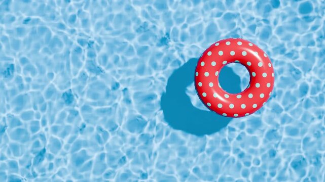 Swimming pool top view. Swim ring with polka dot pattern in the empty clear pool. Top view. 3d rendering