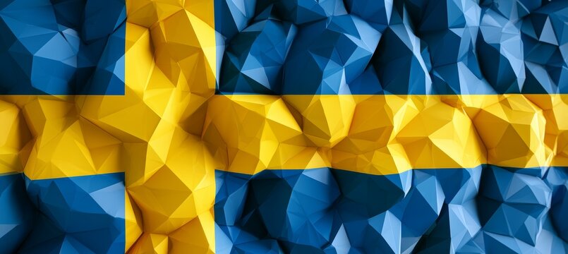 Sweden flag in polygonal geometric art style. Europe country independence day concept. Generative AI technology.