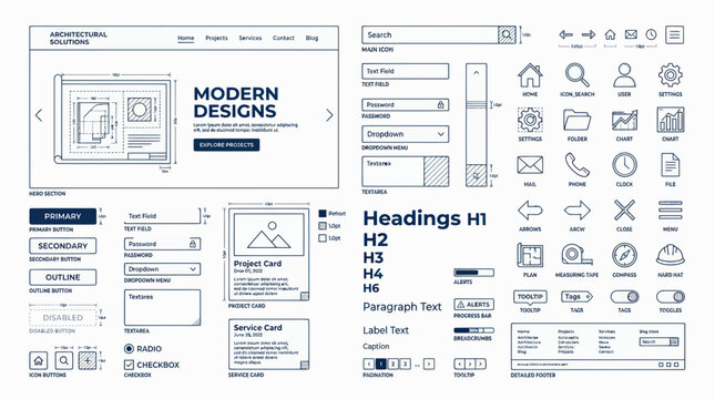 Website UI Elements & Wireframe Kit: Modern Design Mockups & Icons