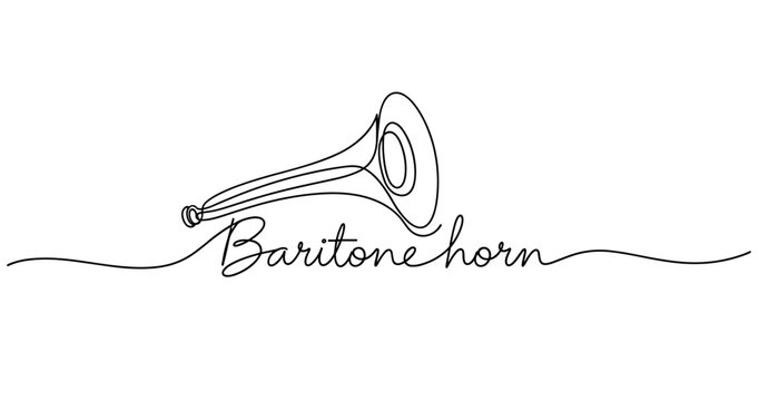 Simple continuous line drawing of a baritone horn on white background. No editable strokes