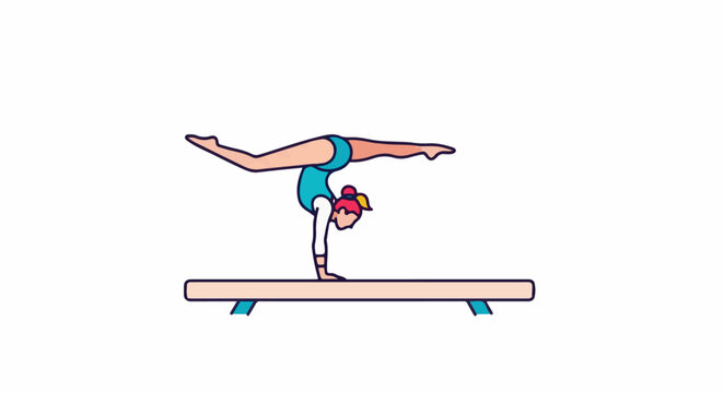 A gymnast performs a handstand on a balance beam with legs split
