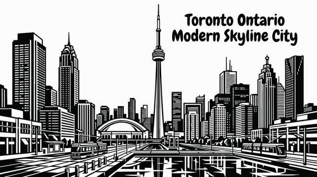 toronto canada skyline featuring modern skyscrapers vibrant downtown architecture and famous urban landmarks black and white travel destination