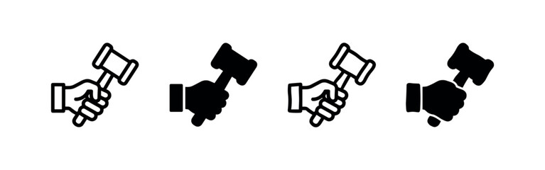 Four hand-held gavel icons, representing law, justice, and decision-making. © liubomir118809