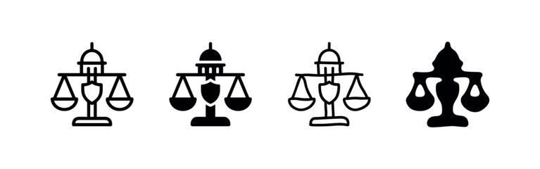 Icons representing scales of justice, some with a courthouse dome © liubomir118809