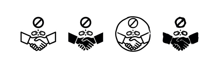 No handshake or no deals icons. Forbidden gesture for social distancing, health, and failed agreements. © liubomir118809