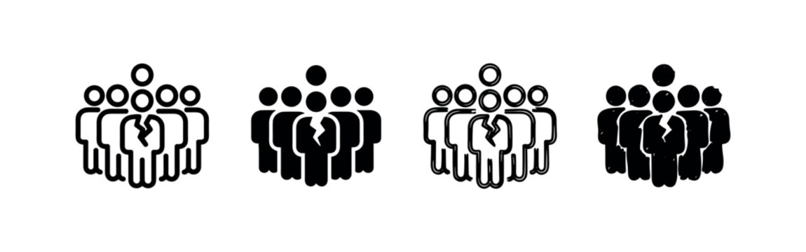 Group division icon set: People breaking apart in various styles