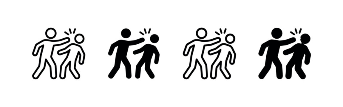Assault icon set: One person hitting another in various styles