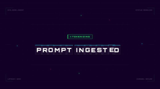 Futuristic digital interface showing prompt ingested text animation