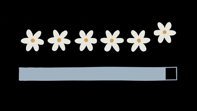Animated video flower daisy spring battery loading counter bar game process progress computer, banner overlay transparent prores 4444 4K	