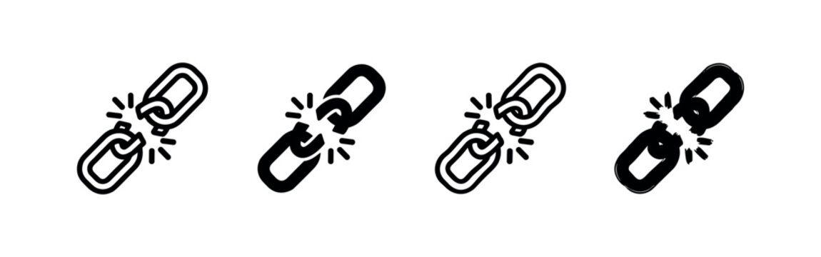 Broken Chain Link Icons Set. Freedom, Breaking Free, Disconnection, Release Symbols.