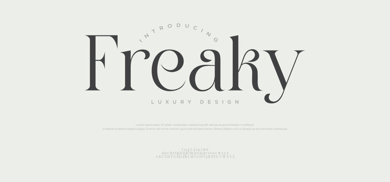 Freaky, Elegant luxury alphabet letters font and number. Classic Lettering Minimal Fashion Designs. Typography fonts regular uppercase and lowercase. vector illustration