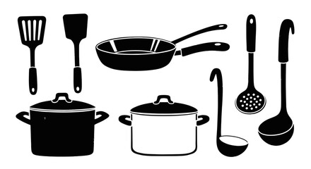 Collection of Kitchen Utensils and Cookware for Culinary Activities. © Ndog