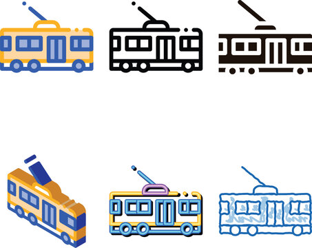 Public Transport Trolley Bus Vector Sign Icon. Electrical Electrobus Trolley Bus, Urban Passenger Transport types Linear Pictogram. City Transportation Passage Service Contour