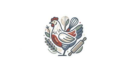 Farmhouse Chicken and Baking Utensils Emblem Design. © danti