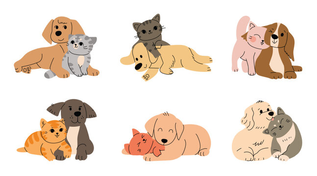Lovely cat and dog collection.Trendy hand drawn vector illustration.