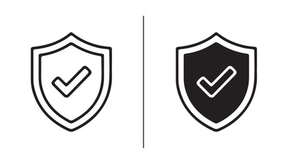 Shield with Check Mark: A graphic representation of a shield in both outline and filled styles, each featuring a prominent check mark symbolizing security, protection, and verification. © iconstore