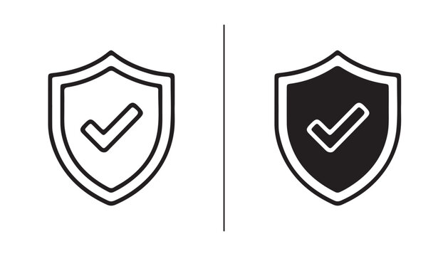 Shield with Check Mark: A graphic representation of a shield in both outline and filled styles, each featuring a prominent check mark symbolizing security, protection, and verification.