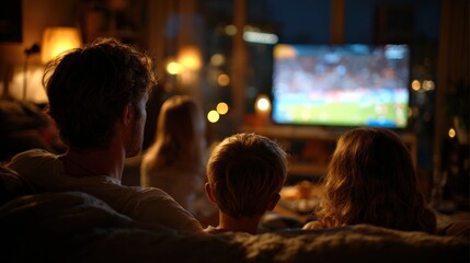 Fototapeta premium Family gathering watching international football tournament together lifestyle concept