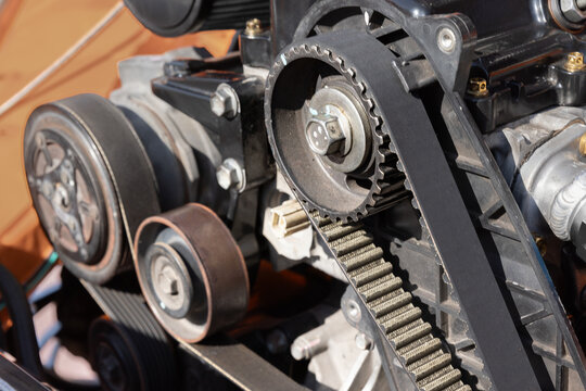 Timing Belt Alignment Marks on Camshaft Sprocket During Engine Maintenance.