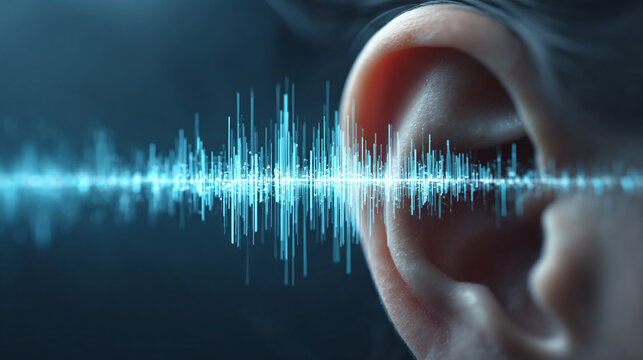 Human Ear with Digital Sound Wave Visualisation Representing Audio Experience