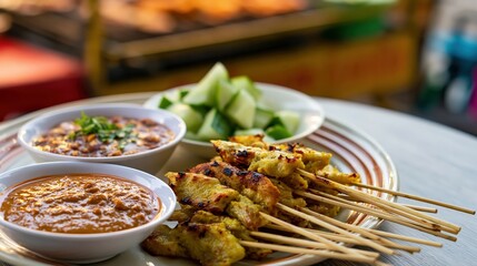 Obraz premium Thai moo satay, grilled pork satay