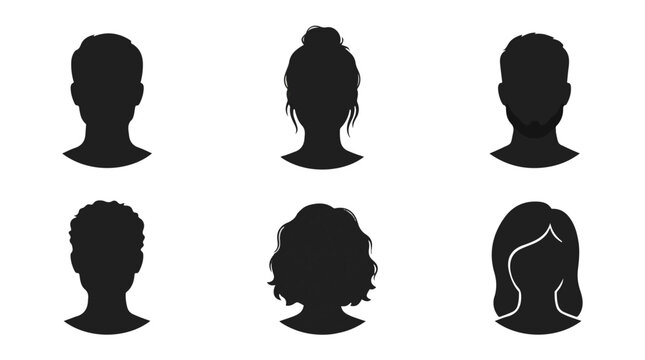 Collection of six black silhouette human head icons