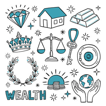 Hand-Drawn Wealth and Finance Icon Set Illustration