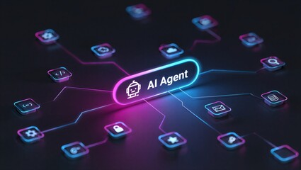 AI agentic workflow automation artificial intelligence agent software interface nodes triggers data tool dashboard coding icon flow process database technology 3d rendering. © Anwesha