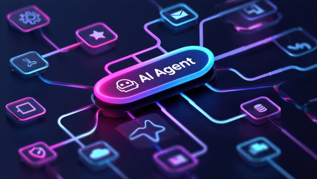 AI agentic workflow automation artificial intelligence agent software interface nodes triggers data tool dashboard coding icon flow process database technology 3d rendering.