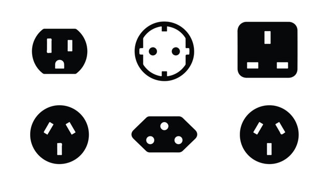 Collection of various electrical plug and socket icons