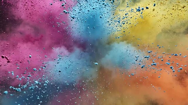 Vibrant colorful powder explosion in multiple hues on dark background video