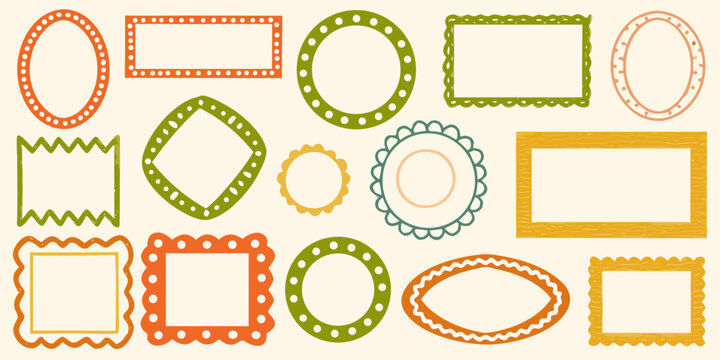 retro style colorful frames on cream background border ornamental decorative circle square