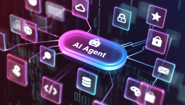 AI agentic workflow automation artificial intelligence agent software interface nodes triggers data tool dashboard coding icon flow process database technology 3d rendering.