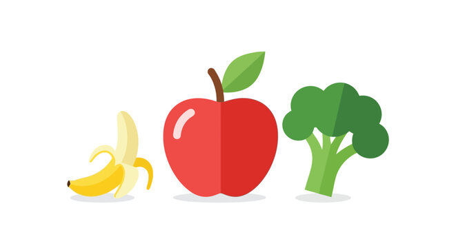 banana apple broccoli flat vector fruit vegetable