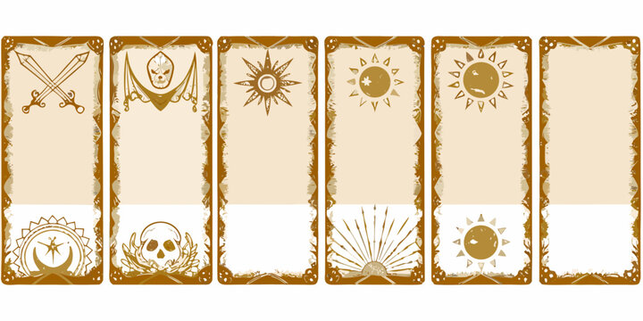 set of seven mystical tarot card templates beige vector illustration esoteric symbolism