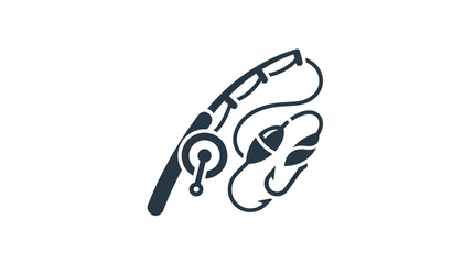 Fishing rod with reel line hook and bobber icon. © bro