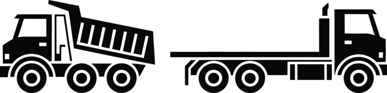 Dump truck trailer hauling cargo on road flatbed