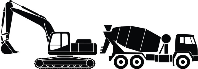 Excavator loading dirt into dump truck on construction site © Gita