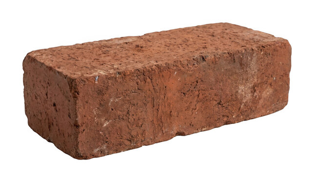 A single rectangular red clay brick with a rough, porous texture isolated against a solid black background, angled view