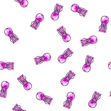 pattern ocean jellyfish cartoon. marine plankton, transparent tentacles, hydrozoa scyphozoa ocean jellyfish sign vector