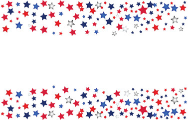Red Blue and White usa star confetti borders, 4th of july, happy new year, festive celebration background for holidays, patriotic parties and events. Vector illustration and transparent PNG. © Solayman
