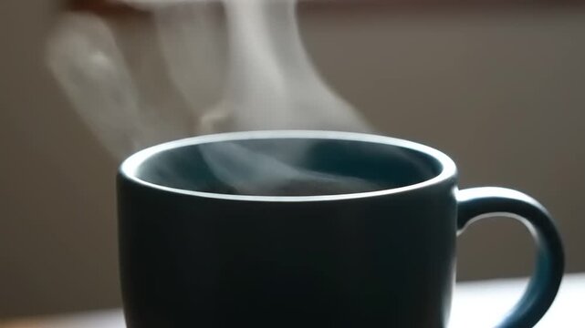 Steaming Coffee Cup - A Close-Up View of Hot Beverage and Vapor.