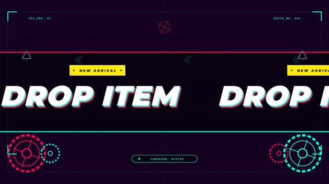 Cyberpunk hud text animation featuring drop item message