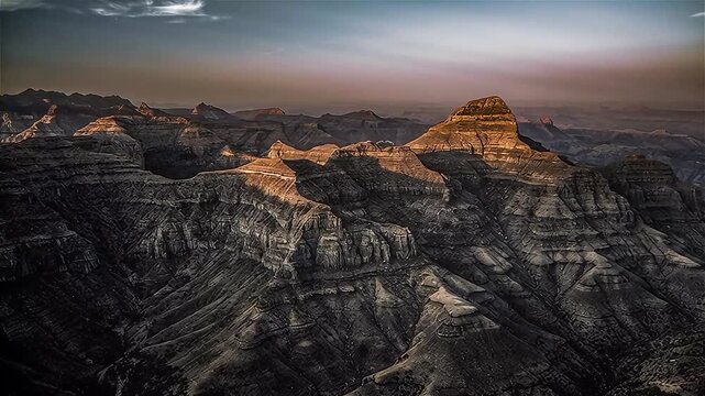 Aerial view of the Semien mountains with sunset  in Ethiopia.
