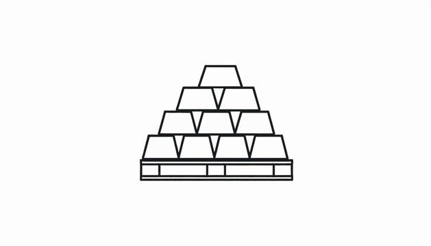 Stacked gold bars pyramid on a pallet, line art