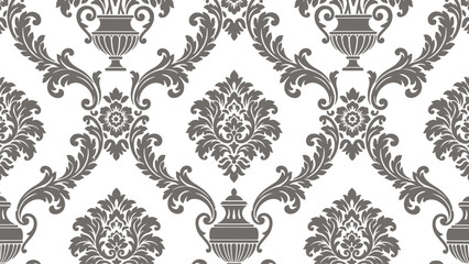 Grey Damask Ornamental Seamless Pattern Tileable Backdrop for Luxury Wallpaper Interior Home Decor Design vector illustration © NaeemurRahman