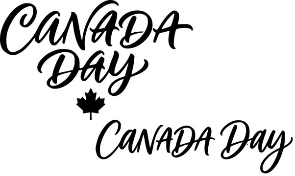 Canada Day Elegant Brush Script and Handwritten Calligraphy SVG Design Duo with Maple Leaf Accent for Patriotic Holiday Cards, Banners, and Celebration Decor