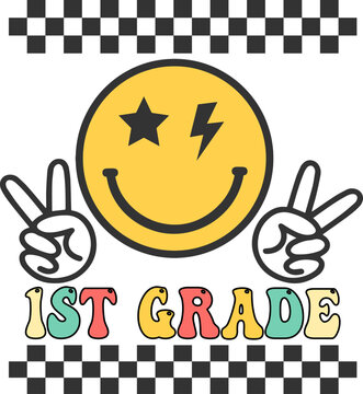 Retro 1st Grade Smiley Face Graphic